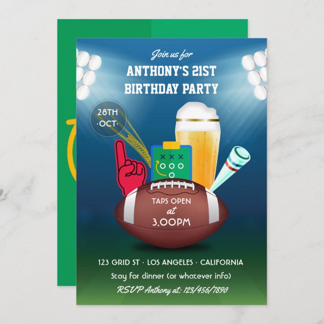 Convite Festa de aniversário de futebol adulto (Frente/Verso)