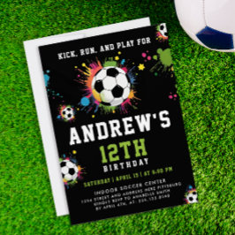 Convite Festa de Aniversário de Futebol Colorida Preta Esp