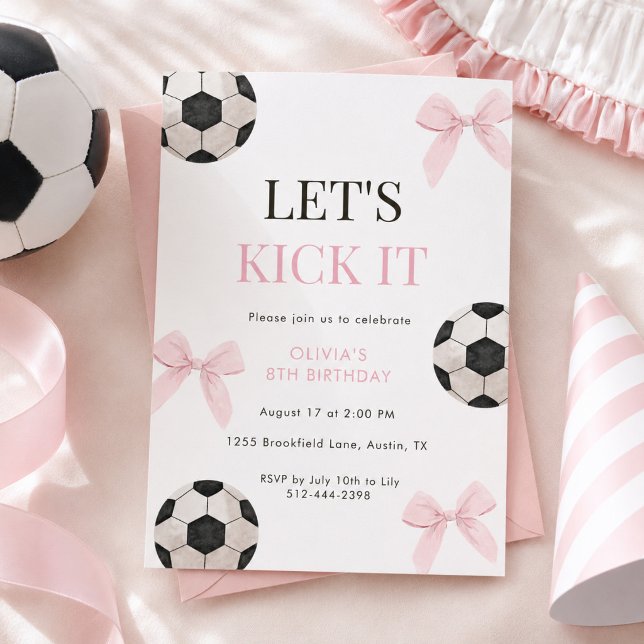 Convite Festa de Aniversário de Futebol com Laço Rosa para (Criador carregado)