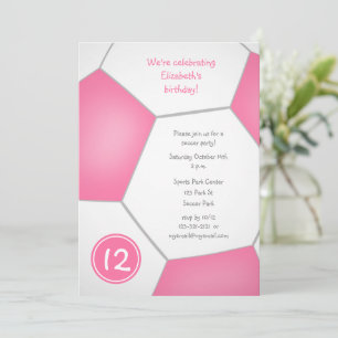 Convite festa de aniversário de futebol feminino rosa