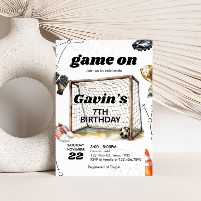 Convite Festa de Aniversário de Futebol Game On (Soccer Birthday Party Invitation)