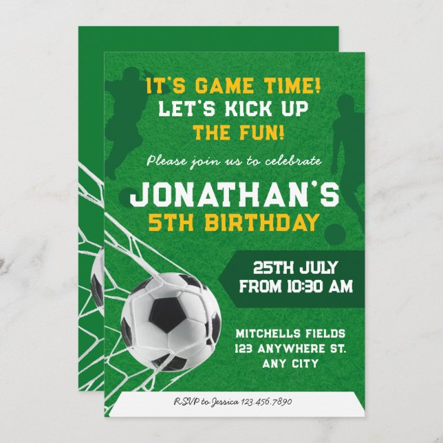 Convite Festa de aniversário de futebol para crianças espo (Frente/Verso)