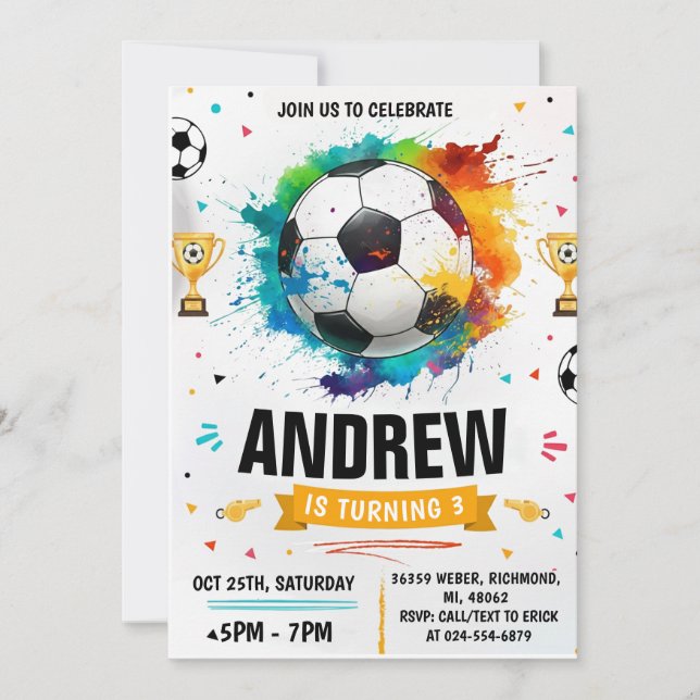 Convite Festa de Aniversário de Futebol Personalizada (Frente)