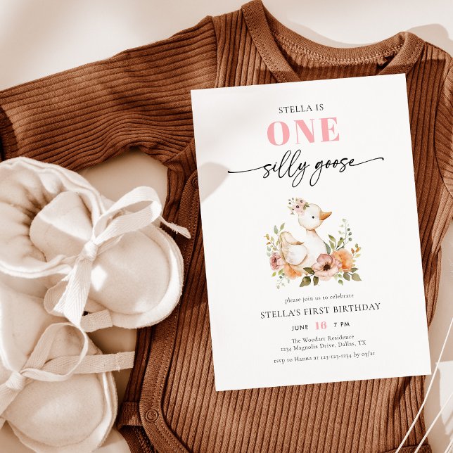 Convite Festa de aniversário de ganso de um Bobo rosa com  (Criador carregado)