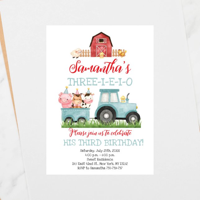 Convite Festa de aniversário de garagem azul de animais de (Criador carregado)