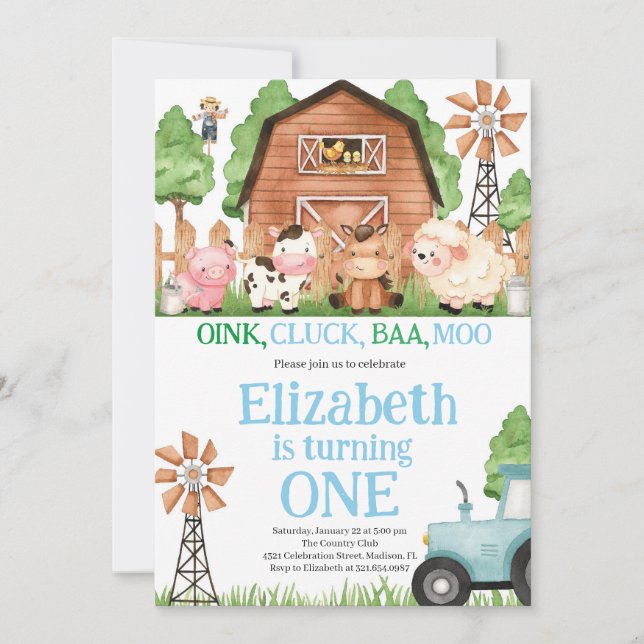 Convite Festa de aniversário de garagem azul de animais de (Frente)