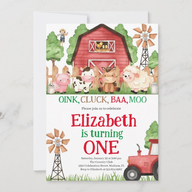 Convite Festa de aniversário de garagem de animais de cria (Frente)