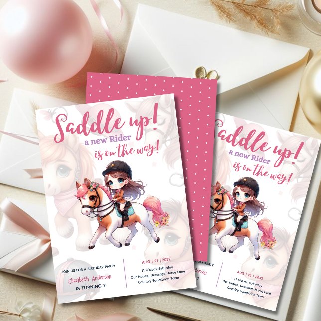 Convite Festa de aniversário de Garota Cavaleira de Dressa (Criador carregado)