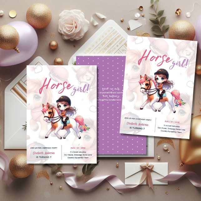 Convite Festa de aniversário de Garota Cavaleira de Dressa (Criador carregado)