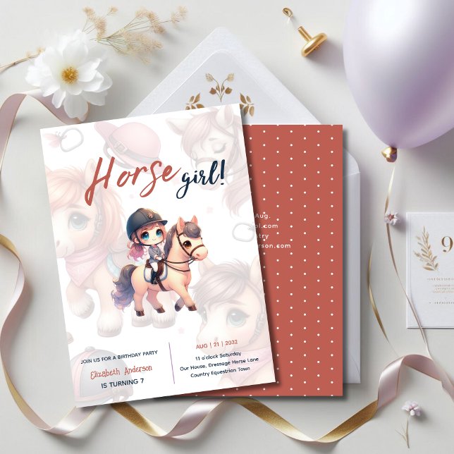 Convite Festa de aniversário de Garota Cavaleira de Dressa (Criador carregado)