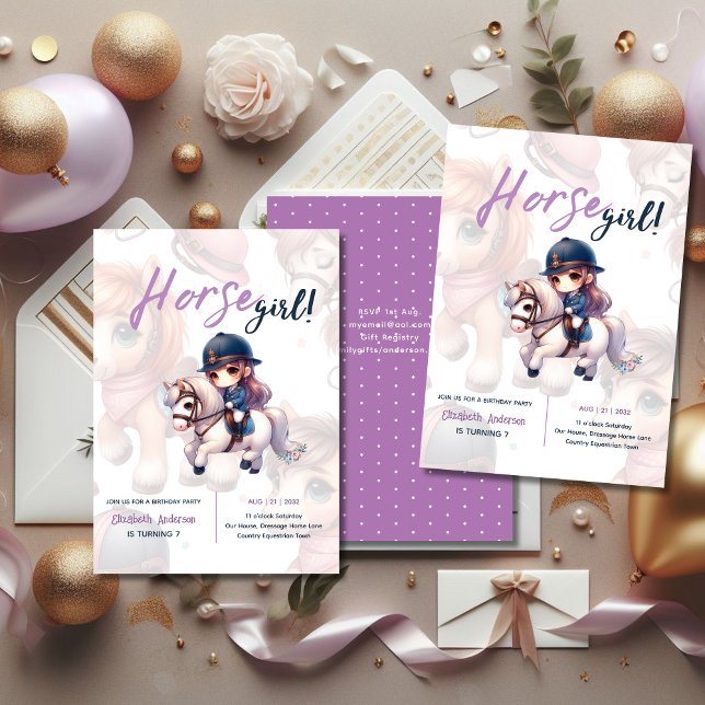 Convite Festa de aniversário de Garota Cavaleira de Dressa (Criador carregado)