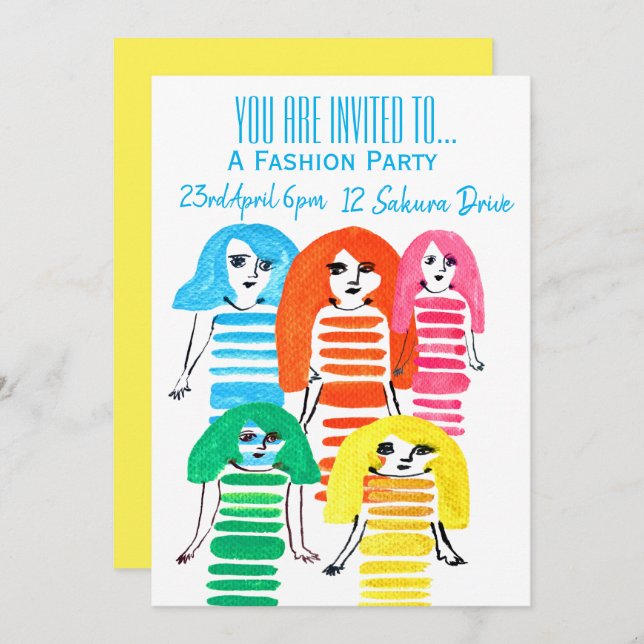 Convite Festa de aniversário de garota fashion pré-adolesc (Frente/Verso)