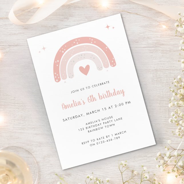 Convite Festa de aniversário de Garota Rosa-Arco-Íris Cuja (Criador carregado)