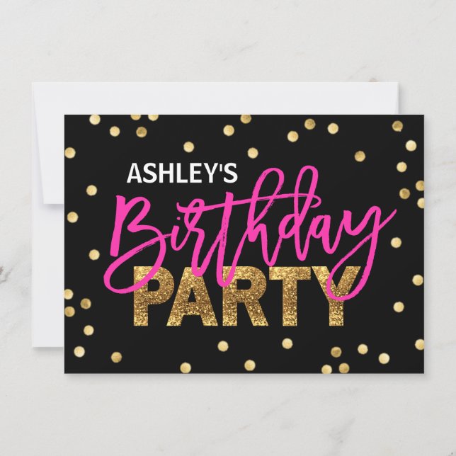 Convite FESTA DE ANIVERSÁRIO de Garota Rosa-Rosa-Quente (Verso)