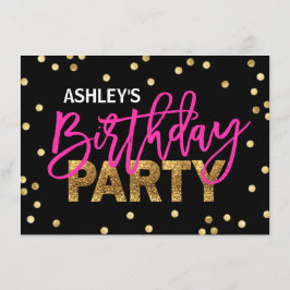 Convite FESTA DE ANIVERSÁRIO de Garota Rosa-Rosa-Quente