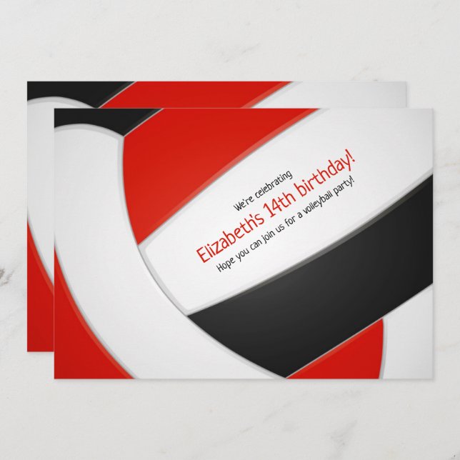 Convite festa de aniversário de garotas de vôlei preto ver (Frente/Verso)