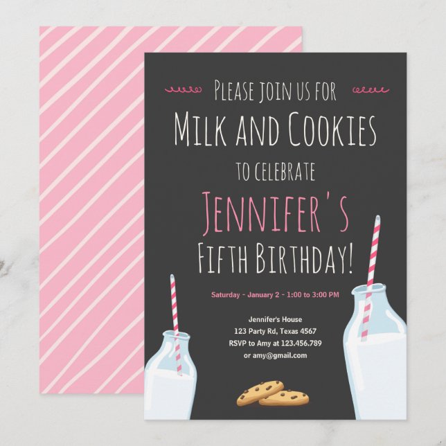 Convite Festa de aniversário de Garotas Rosa e Leite (Frente/Verso)