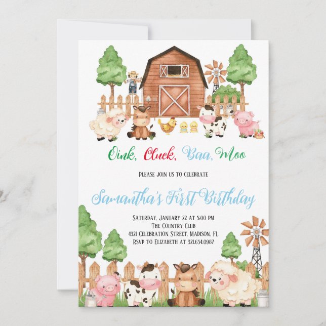 Convite Festa de aniversário de Garoto Azul de Barnyard (Frente)