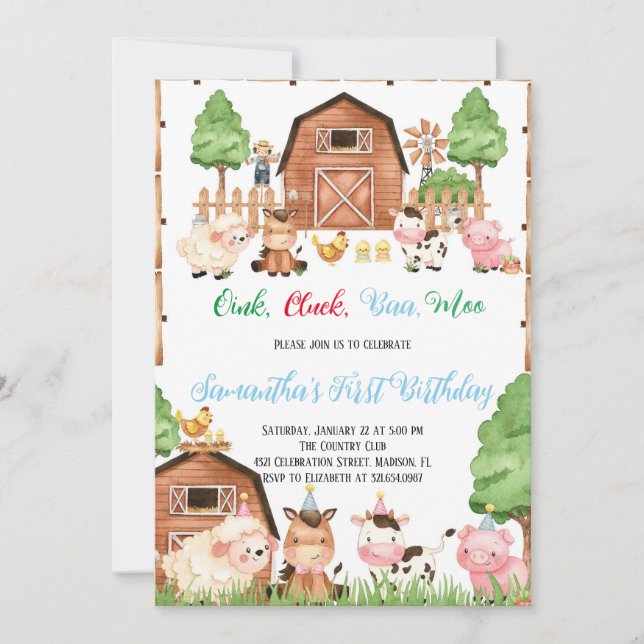 Convite Festa de aniversário de Garoto Azul de Barnyard (Frente)