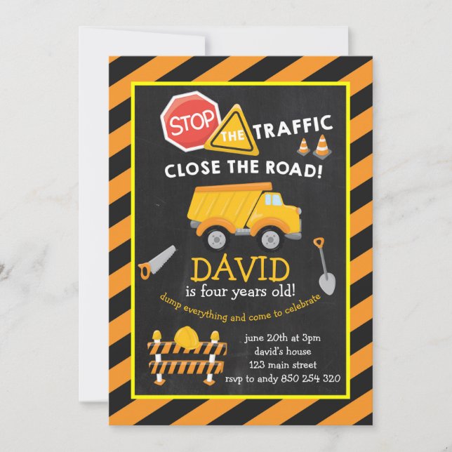 Convite Festa de aniversário de Garoto de Construção de Ca (Frente)