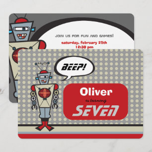 Convite Festa de aniversário de Garotos Bonitos Robôs Re