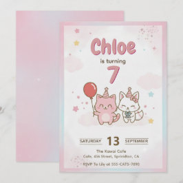 Convite Festa de Aniversário de Gatinha Rosa para Meninas