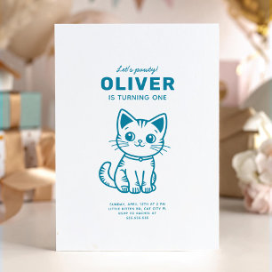 Convite Festa de aniversário de gatinho azul
