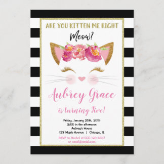 Convite Festa de aniversário de gatinho branco preto