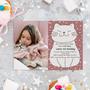 Convite Festa de Aniversário de Gatinho Fofo e Moderno Com