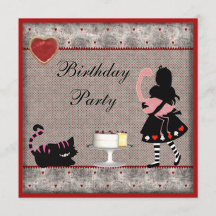 Convite Festa de aniversário de Gato de Alice, Flamingo e