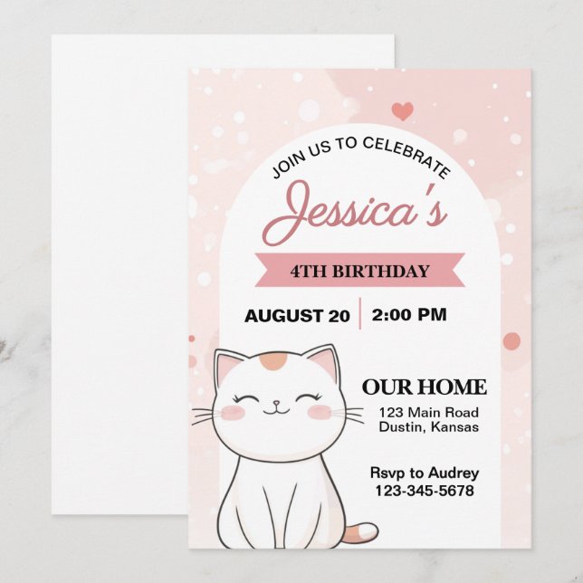 Convite Festa de aniversário de Gato de Gato e Fofinho (Frente/Verso)