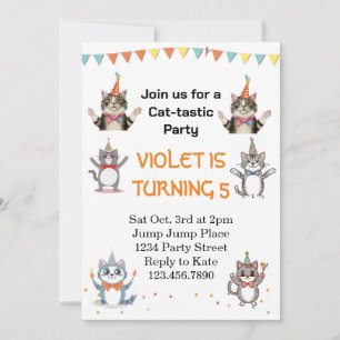 Convite Festa de aniversário De Gato De Gato Tástico Com F