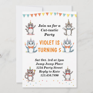 Convite Festa de aniversário De Gato De Gato Tástico Com F