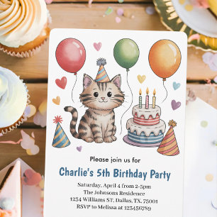 Convite Festa de Aniversário de Gato para Crianças Fofas