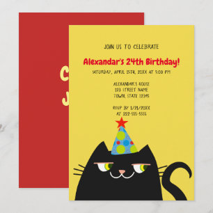 Convite Festa de Aniversário de Gato Preto Engraçado