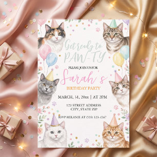 Convite Festa de Aniversário de Gatos Adoráveis em Aquarel