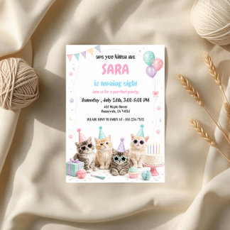 Convite Festa de Aniversário de Gatos Fofos em Pastel