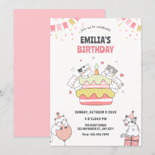 Convite Festa de aniversário de gatos jogados