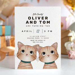 Convite Festa de aniversário de gêmeos com dois gatinhos