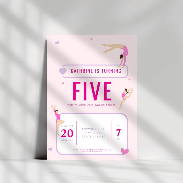 Convite Festa de aniversário de ginástica rosa (Criador carregado)