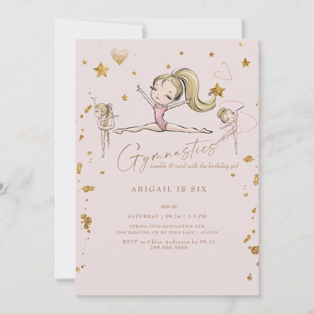 Convite Festa de Aniversário de Ginástica Tumble & Twirl L (Frente)
