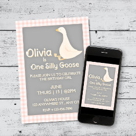 Convite Festa de aniversário de Gingham, Rosa, ganso-ganso