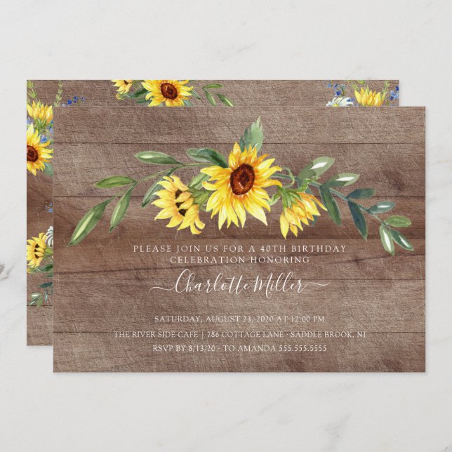 Convite Festa de aniversário de girassol amarelo russo (Frente/Verso)