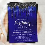 Convite Festa de aniversário de Glitter Preto Azul Elegant<br><div class="desc">Convide amigos e família para a sua festa de aniversário com estes convites de aniversário elegantes, azuis e pretos, de brilho, e suprimentos de festas. Estes convites de aniversário azuis e negros também são perfeitos para aposentadoria e festas de formatura e comemorações, basta mudar o evento na guia personalização. Este...</div>
