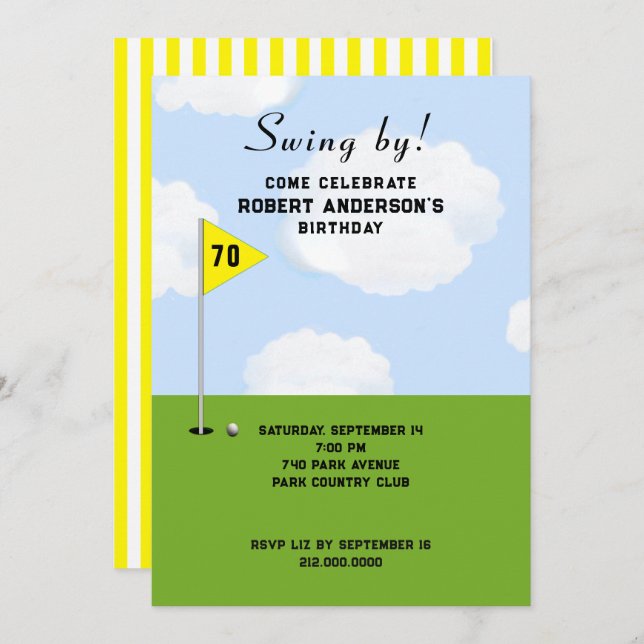 Convite Festa de aniversário de Golf Themed (Frente/Verso)