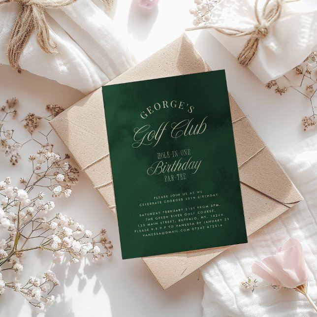 Convite Festa de aniversário de Golfe Elegante Hole-in-One (Criador carregado)