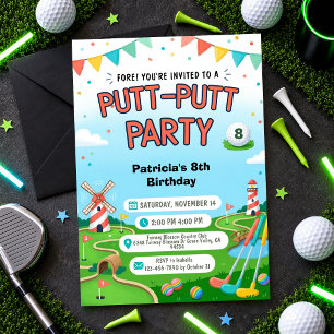 Convite Festa de aniversário de golfe infantil Putt Putt C