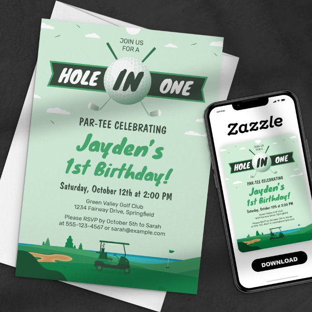 Convite Festa de Aniversário de Golfe Par tee Hole-In-One  (Criador carregado)