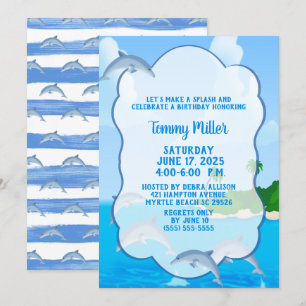 Convite Festa de aniversário de Golfinhos para Crianças