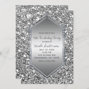Convite Festa de aniversário De Grelha De Silver Glitter E
